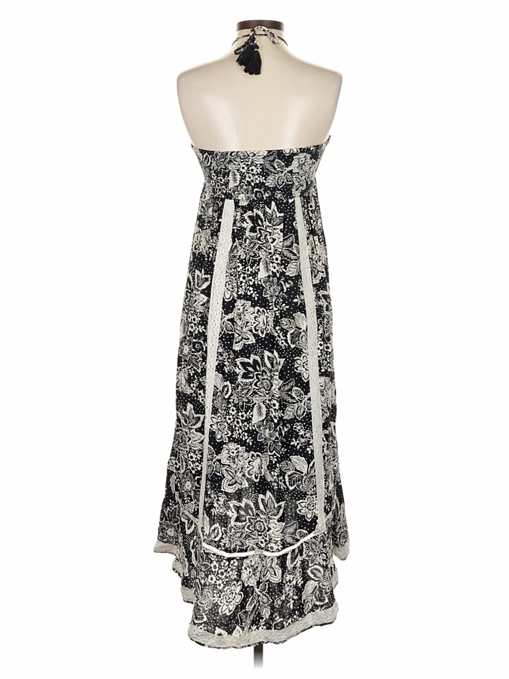 NWOT: Patrons Of Peace Boho Black White Lace Detail Halter Style Midi Dress• S - Picture 2 of 3